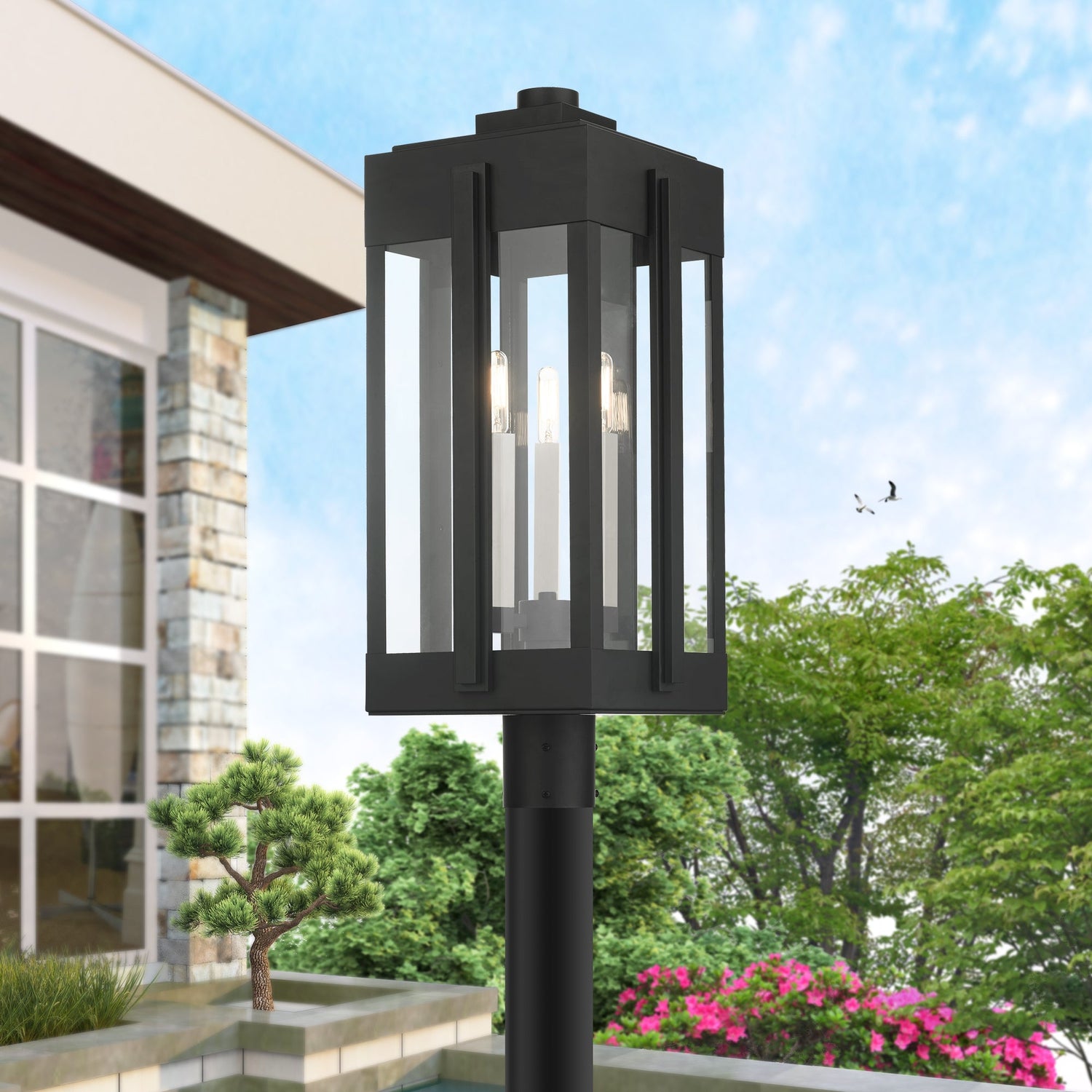 Livex Beleuchtung, Lexington 3 Licht Schwarz Outdoor Post Top Laterne