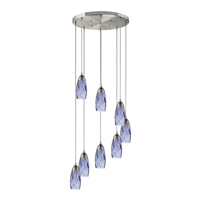 Elk Home, Milan 18'' Breite 8 - Leuchte - Nickel satiniert mit blauem Starburst Glas